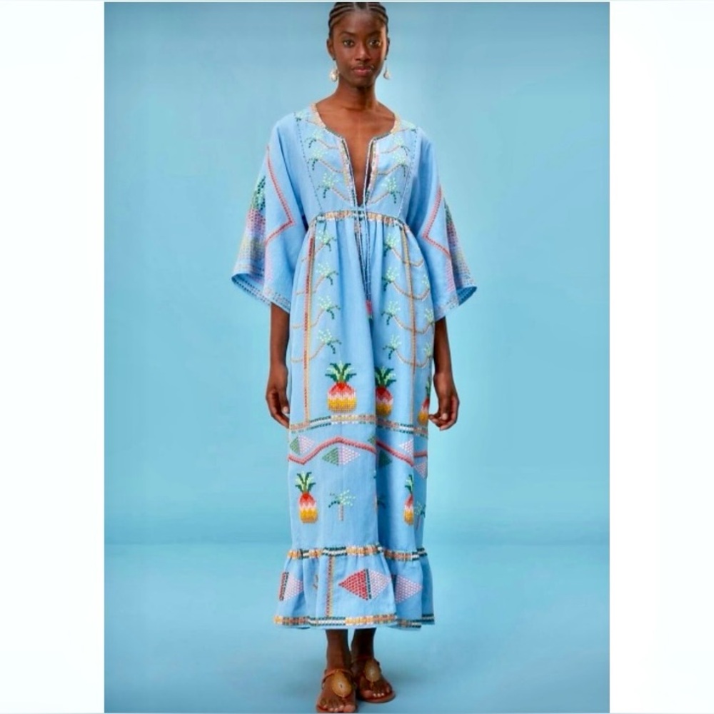 FARM Rio Light Blue Maxi Dress with Pineapple Details